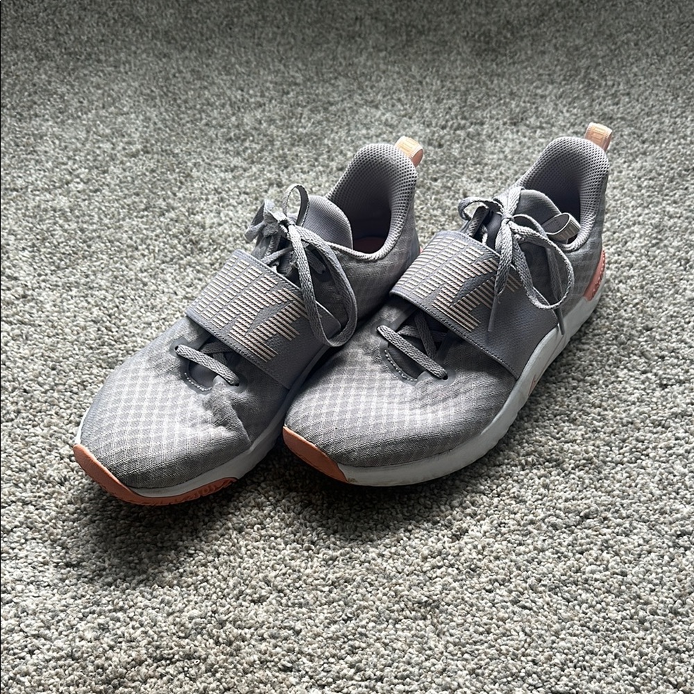 Gray Athletic Sneakers with Orange Accents